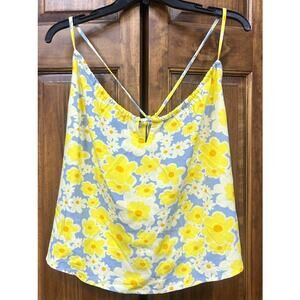 RVCA NWT Tank Crop Top Blue with Yellow and White Flowers
